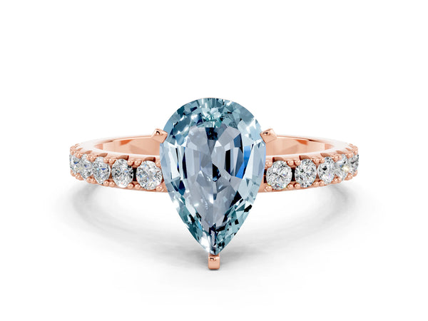 Rose gold Pear Cut Aquamarine Solitaire Pavé Band with Four-Prong Setting