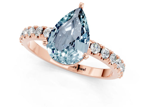 Rose gold Pear Cut Aquamarine Solitaire Pavé Band with Four-Prong Setting_1