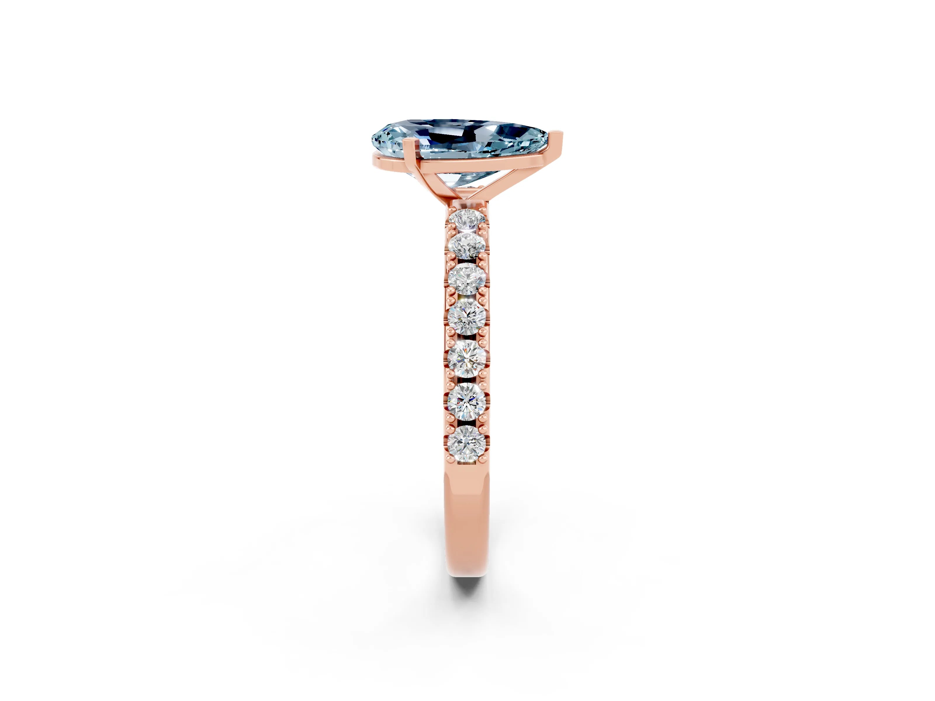 Rose gold Pear Cut Aquamarine Solitaire Pavé Band with Four-Prong Setting_2