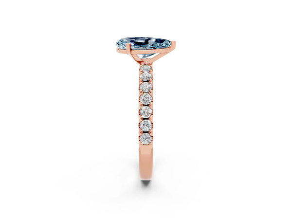 Rose gold Pear Cut Aquamarine Solitaire Pavé Band with Four-Prong Setting