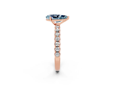 Rose gold Pear Cut Aquamarine Solitaire Pavé Band with Four-Prong Setting_2