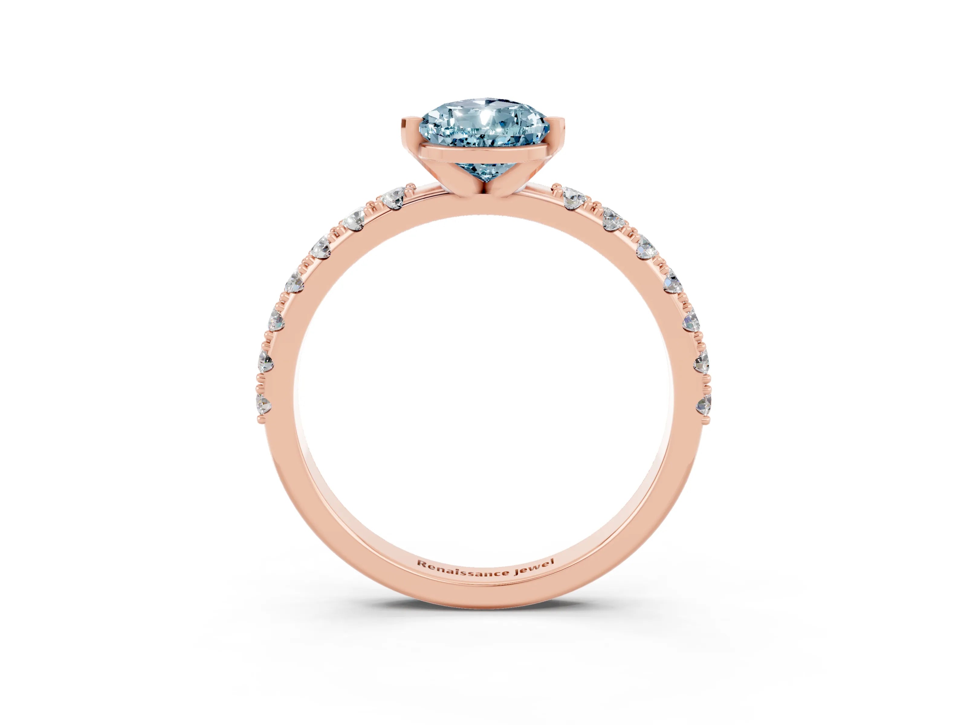 Rose gold Pear Cut Aquamarine Solitaire Pavé Band with Four-Prong Setting_3