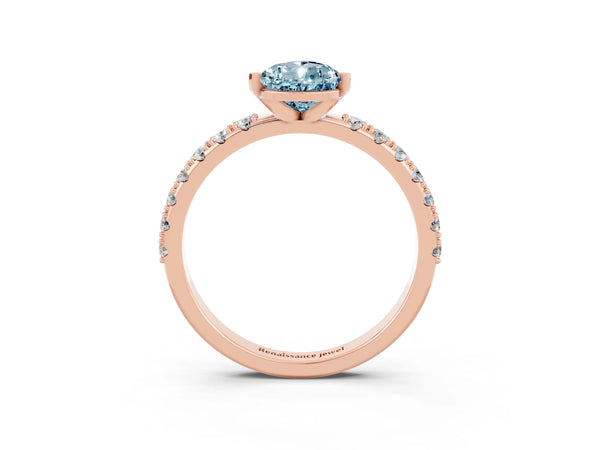 Rose gold Pear Cut Aquamarine Solitaire Pavé Band with Four-Prong Setting