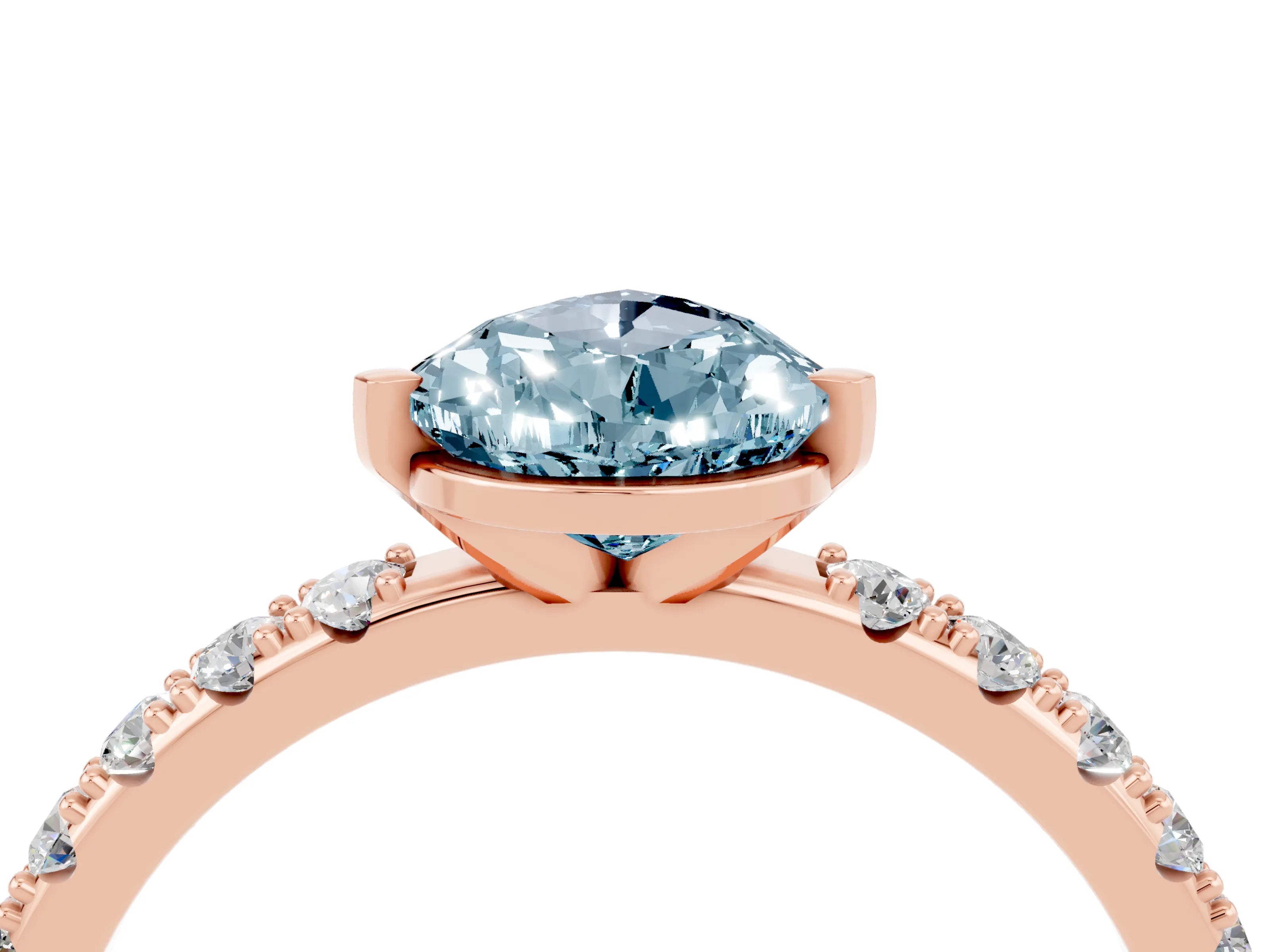 Rose gold Pear Cut Aquamarine Solitaire Pavé Band with Four-Prong Setting_4