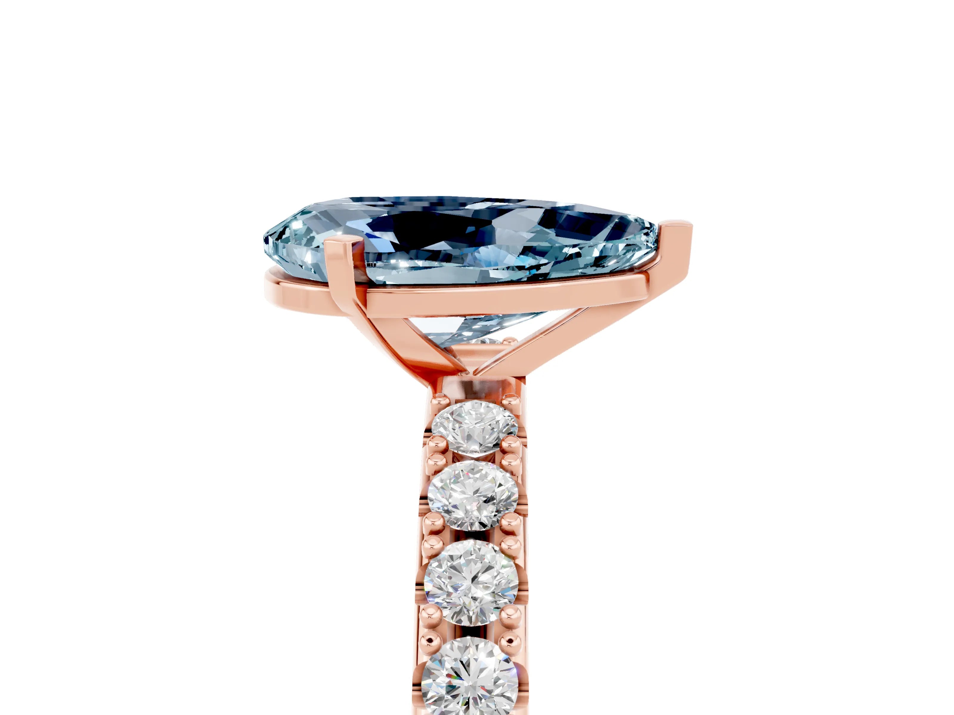 Rose gold Pear Cut Aquamarine Solitaire Pavé Band with Four-Prong Setting_5