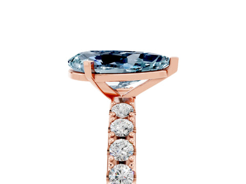 Rose gold Pear Cut Aquamarine Solitaire Pavé Band with Four-Prong Setting_5