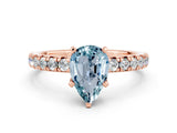 Rose gold Pear Cut Aquamarine Solitaire Pavé Engagement Ring with Round Band and Prong Setting_12