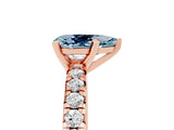 Rose gold Pear Cut Aquamarine Solitaire Pavé Engagement Ring with Round Band and Prong Setting_17