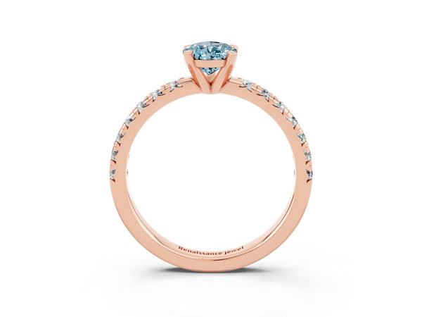 Rose gold Pear Cut Aquamarine Solitaire Pavé Engagement Ring with Round Band and Prong Setting