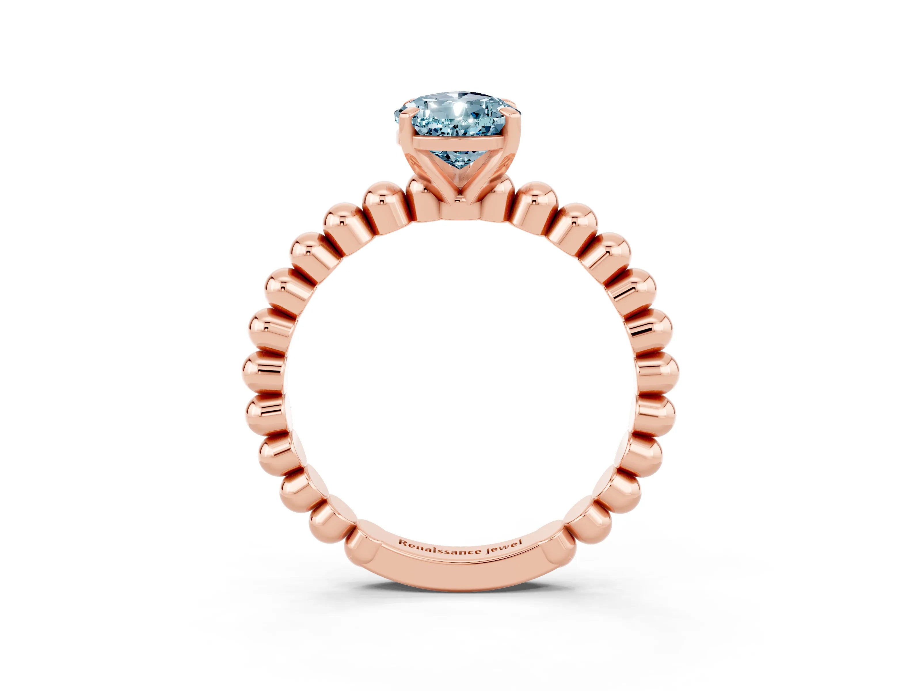 Rose gold Pear Cut Aquamarine Solitaire Ring with Beaded Band and Prong Setting_3