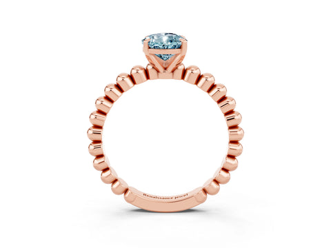 Rose gold Pear Cut Aquamarine Solitaire Ring with Beaded Band and Prong Setting_3