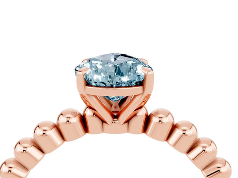 Rose gold Pear Cut Aquamarine Solitaire Ring with Beaded Band and Prong Setting_4