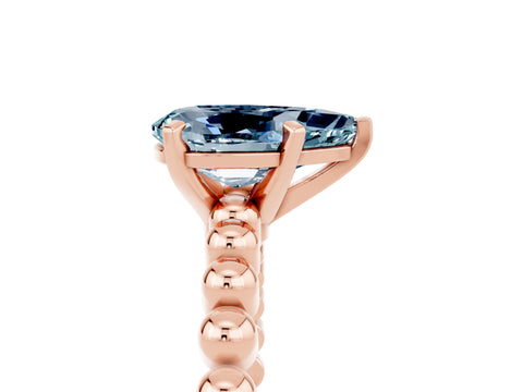Rose gold Pear Cut Aquamarine Solitaire Ring with Beaded Band and Prong Setting_5