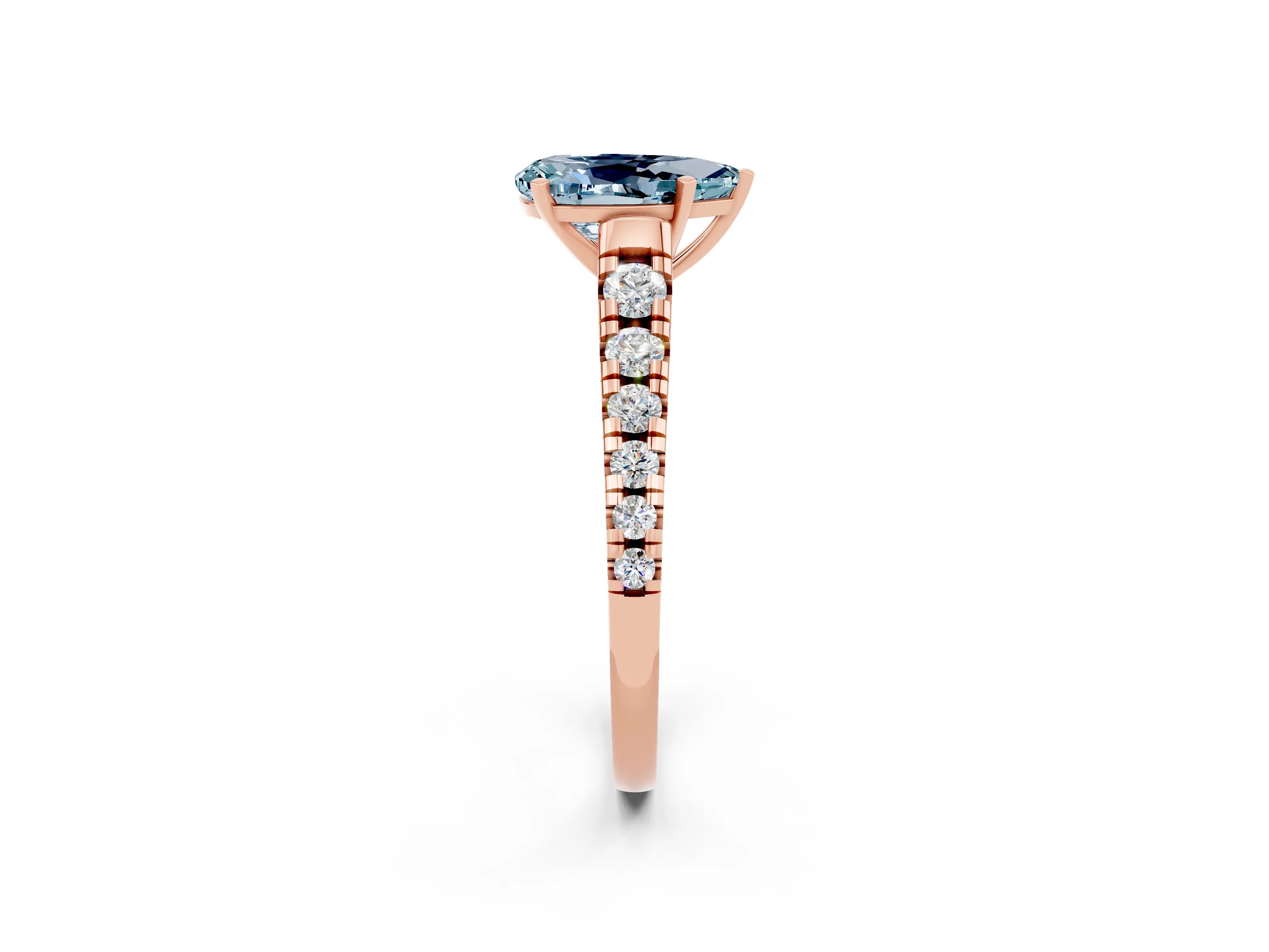 Rose gold Pear Cut Aquamarine Solitaire Ring with Cathedral Setting and Pavé Band_2
