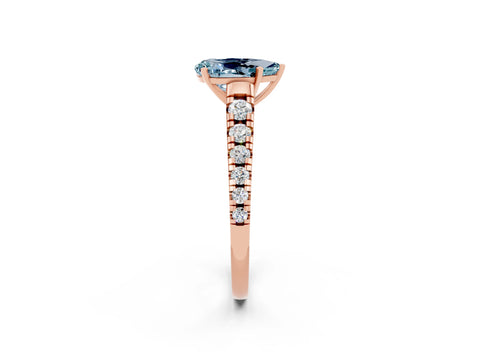 Rose gold Pear Cut Aquamarine Solitaire Ring with Cathedral Setting and Pavé Band_2