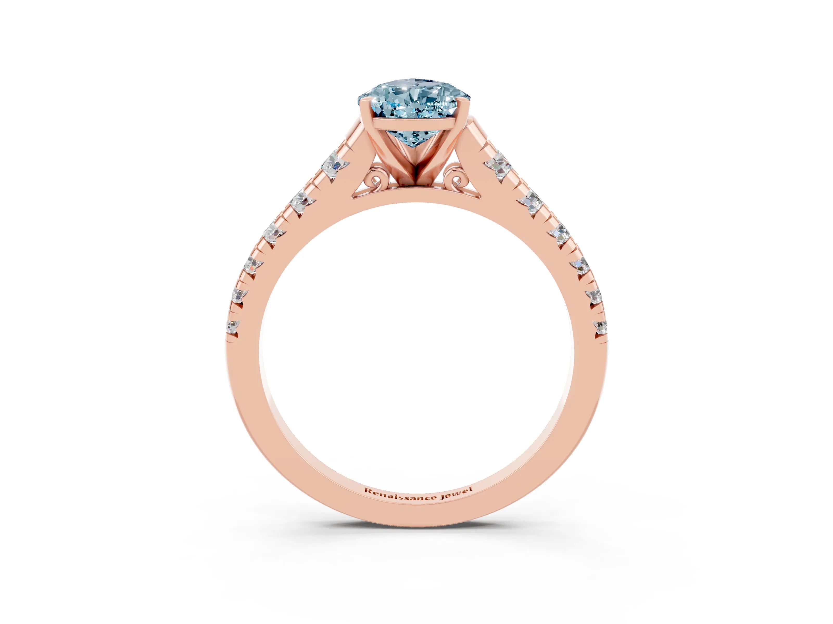 Rose gold Pear Cut Aquamarine Solitaire Ring with Cathedral Setting and Pavé Band_3
