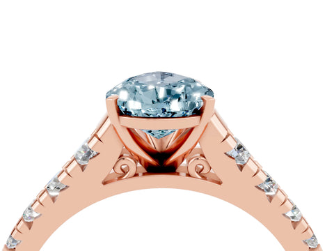 Rose gold Pear Cut Aquamarine Solitaire Ring with Cathedral Setting and Pavé Band_4