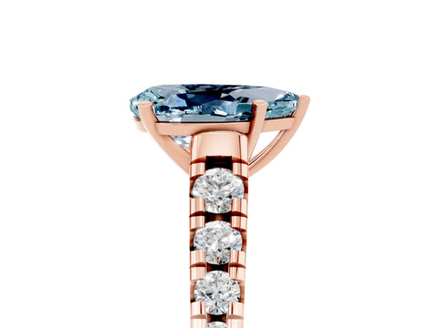 Rose gold Pear Cut Aquamarine Solitaire Ring with Cathedral Setting and Pavé Band_5