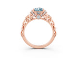 Rose gold Pear Cut Aquamarine Solitaire Ring with Filigree Band and Four-Prong Setting_27