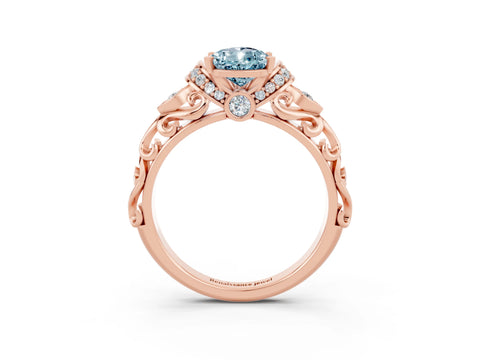Rose gold Pear Cut Aquamarine Solitaire Ring with Filigree Band and Four-Prong Setting_27