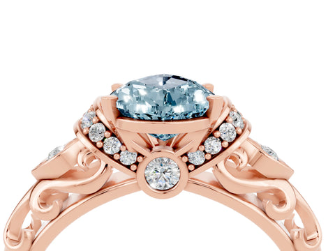 Rose gold Pear Cut Aquamarine Solitaire Ring with Filigree Band and Four-Prong Setting_28