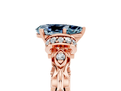 Rose gold Pear Cut Aquamarine Solitaire Ring with Filigree Band and Four-Prong Setting_29