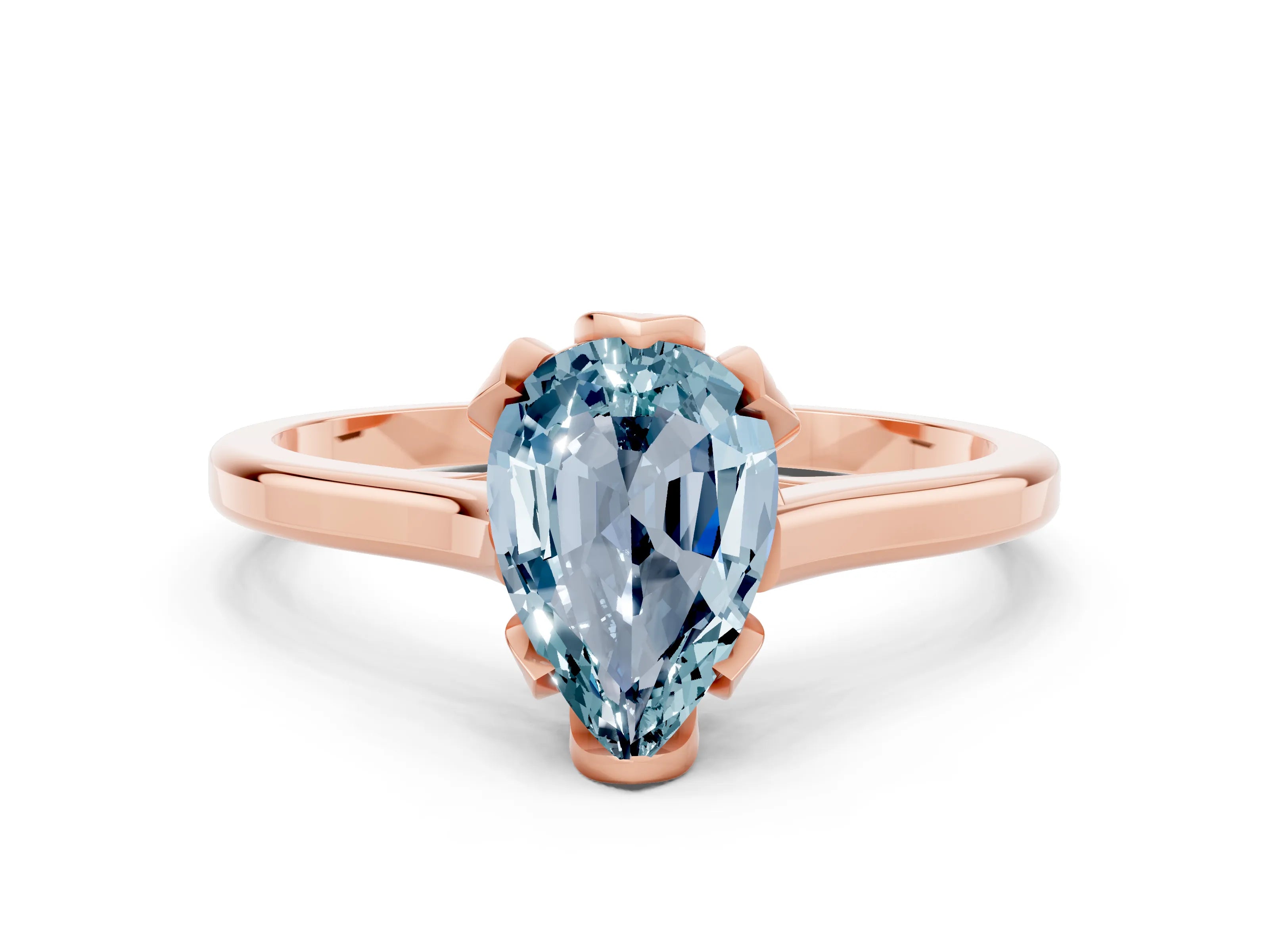 Rose gold Pear Cut Aquamarine Solitaire Ring with Flower Prong Setting and Classic Band_12