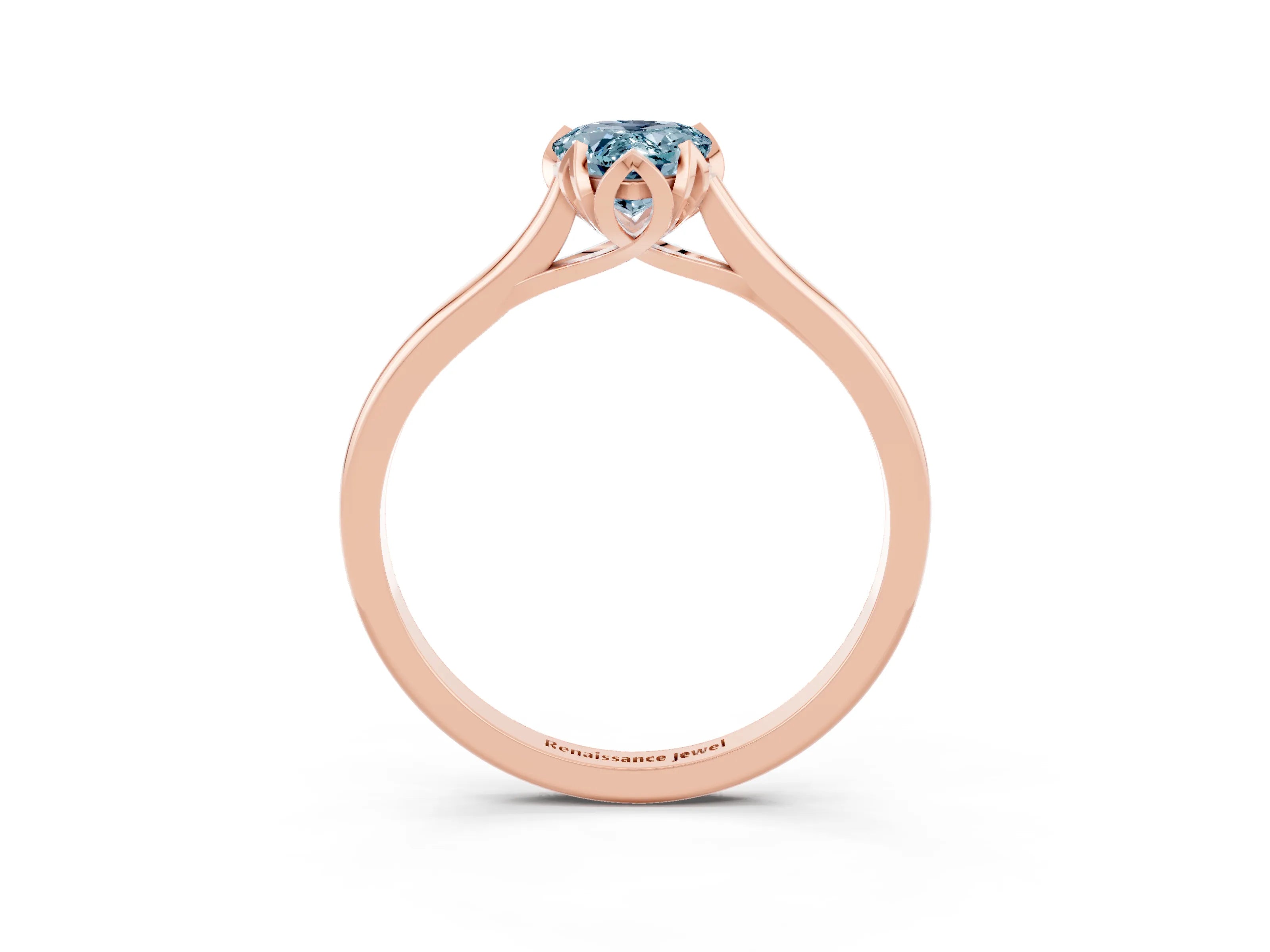 Rose gold Pear Cut Aquamarine Solitaire Ring with Flower Prong Setting and Classic Band_15