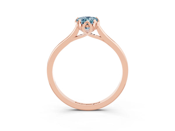 Rose gold Pear Cut Aquamarine Solitaire Ring with Flower Prong Setting and Classic Band