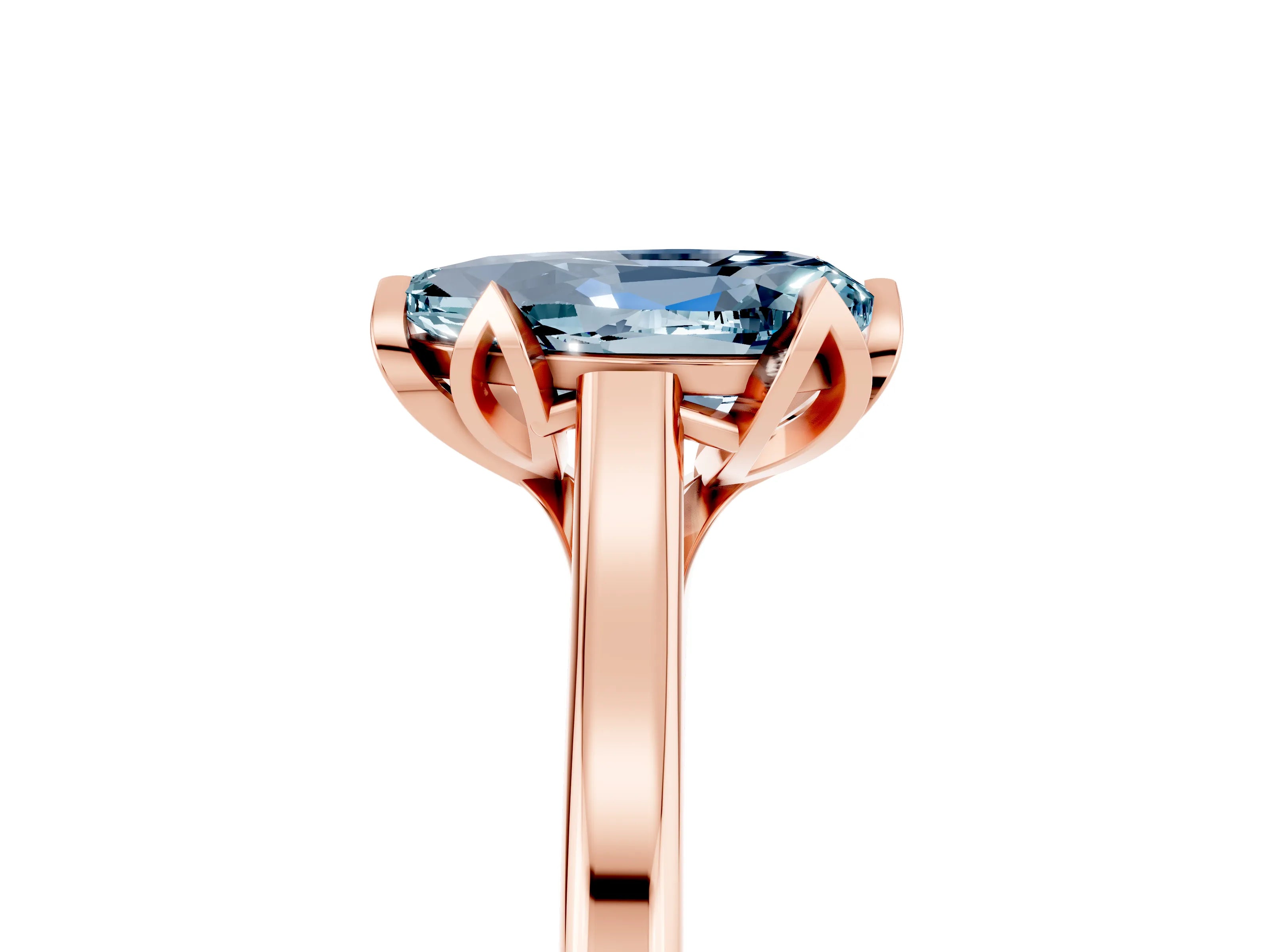 Rose gold Pear Cut Aquamarine Solitaire Ring with Flower Prong Setting and Classic Band_17