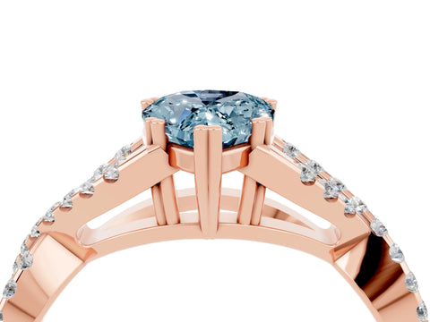 Rose gold Pear Cut Aquamarine Solitaire Ring with Four-Prong Setting and Twisted Pavé Band_4