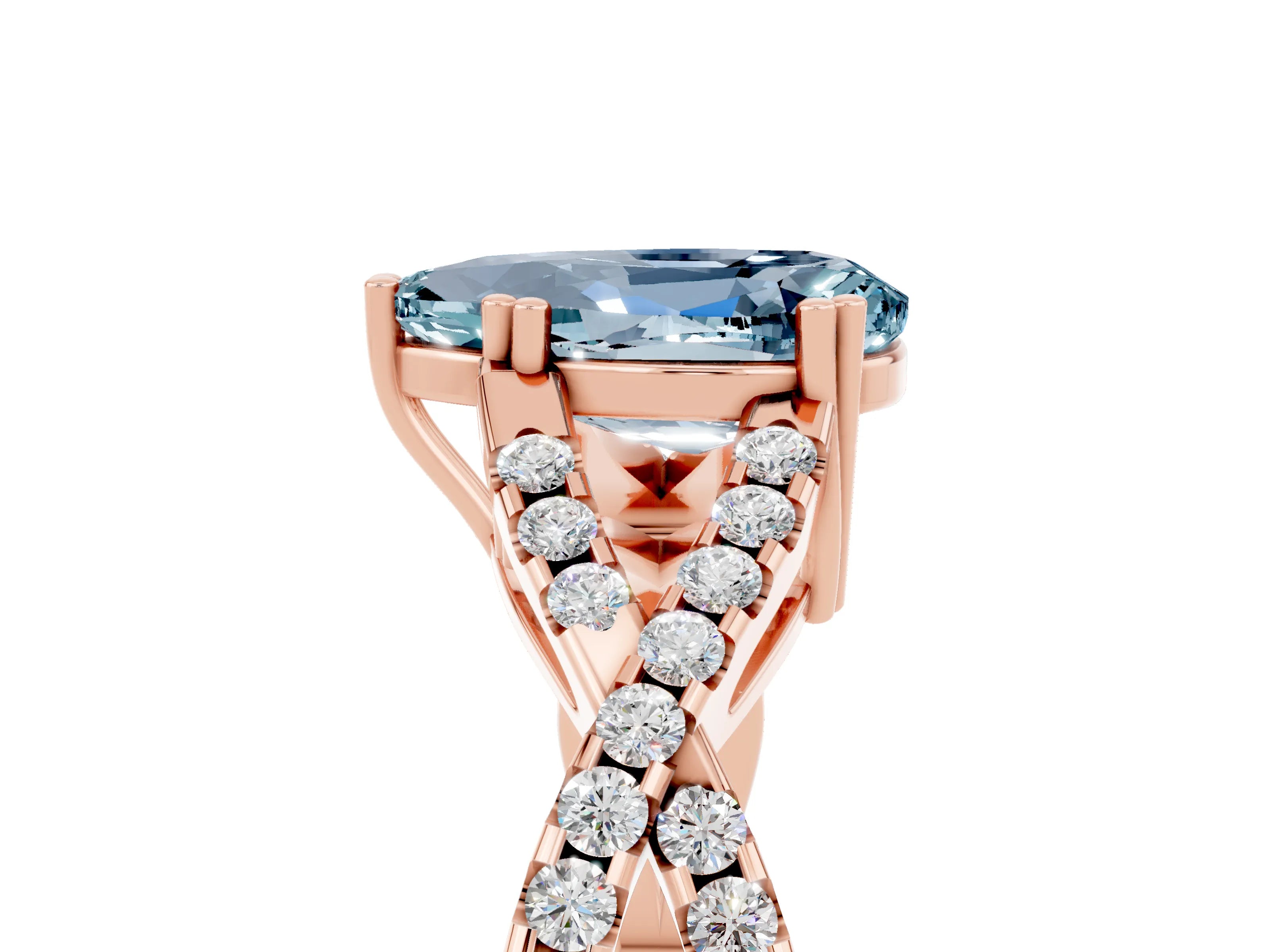 Rose gold Pear Cut Aquamarine Solitaire Ring with Four-Prong Setting and Twisted Pavé Band_5