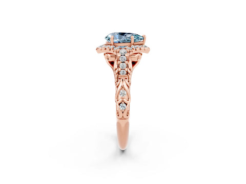 Rose gold Pear Cut Aquamarine Solitaire Ring with Hidden Halo and Pavé Band_14