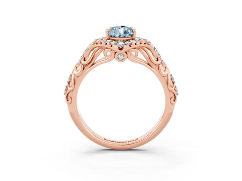 Rose gold Pear Cut Aquamarine Solitaire Ring with Hidden Halo and Pavé Band_15
