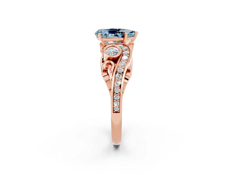 Rose gold Pear Cut Aquamarine Solitaire Ring with Milgrain Pavé Band and Four-Prong Setting_26
