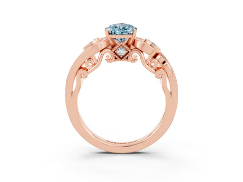 Rose gold Pear Cut Aquamarine Solitaire Ring with Milgrain Pavé Band and Four-Prong Setting_27