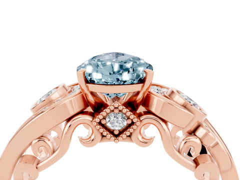 Rose gold Pear Cut Aquamarine Solitaire Ring with Milgrain Pavé Band and Four-Prong Setting_28