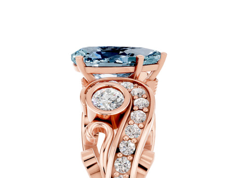Rose gold Pear Cut Aquamarine Solitaire Ring with Milgrain Pavé Band and Four-Prong Setting_29