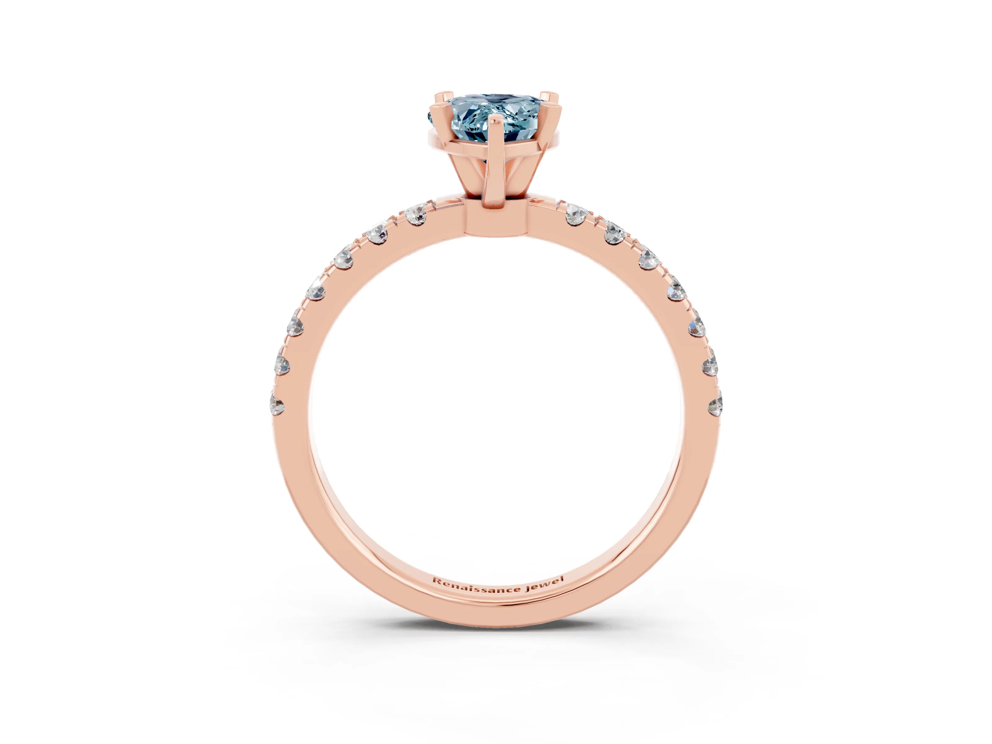 Rose gold Pear Cut Aquamarine Solitaire Ring with Pavé Accents and Four-Prong Setting_3