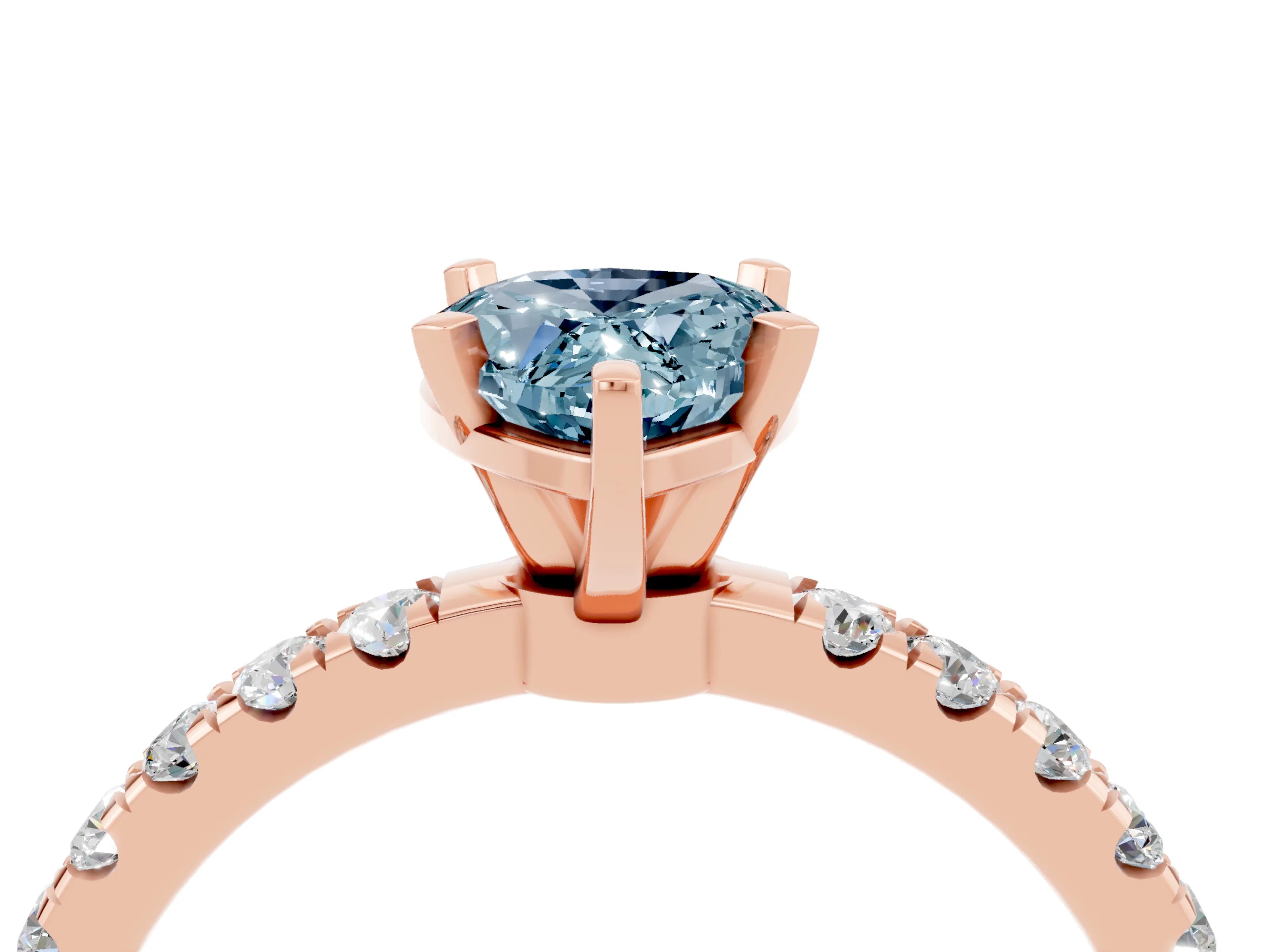 Rose gold Pear Cut Aquamarine Solitaire Ring with Pavé Accents and Four-Prong Setting_4
