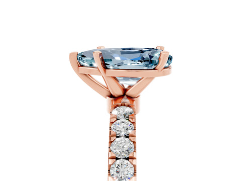 Rose gold Pear Cut Aquamarine Solitaire Ring with Pavé Accents and Four-Prong Setting_5