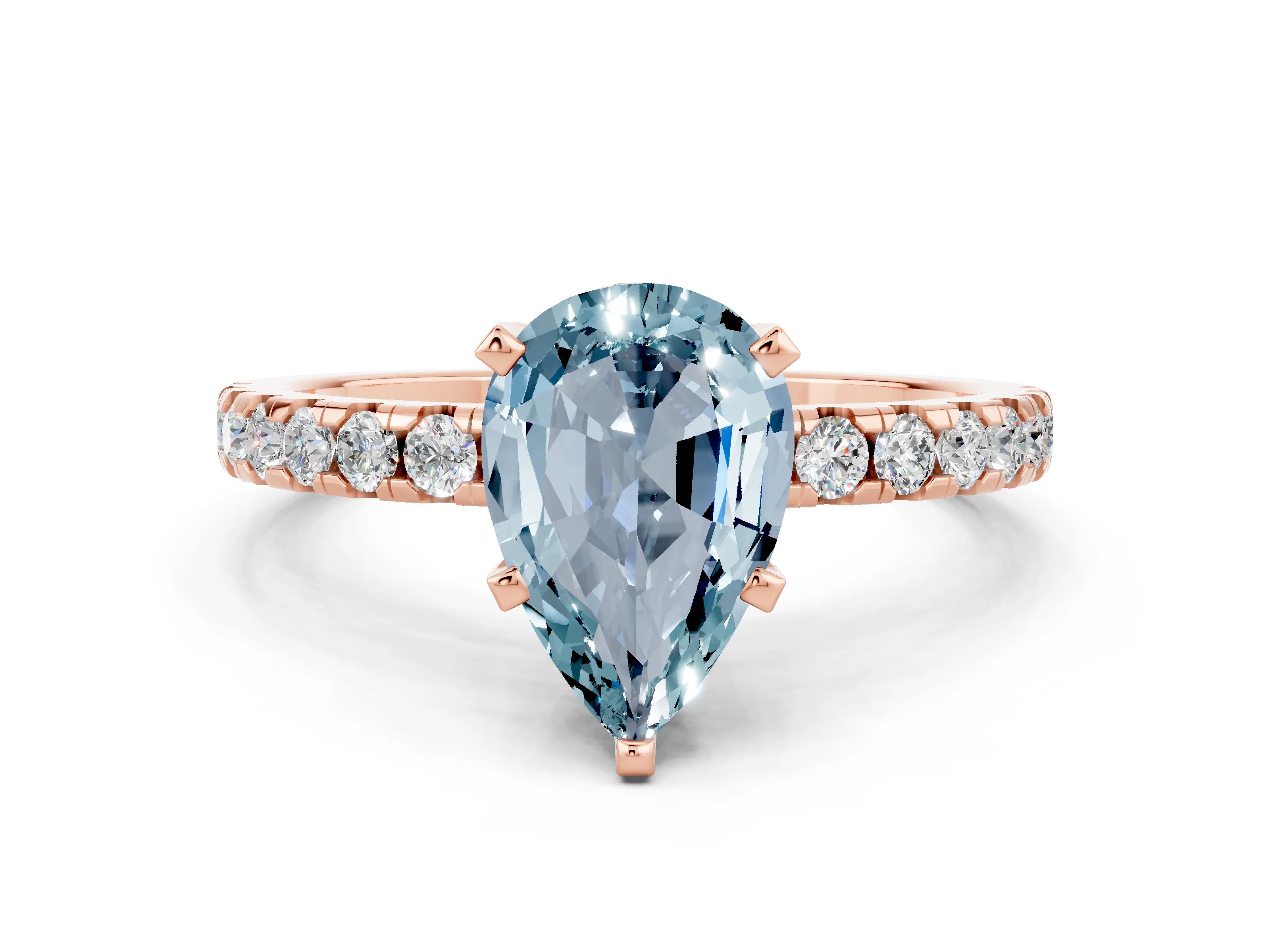Rose gold Pear Cut Aquamarine Solitaire Ring with Pavé Band and Four-Prong Setting_24