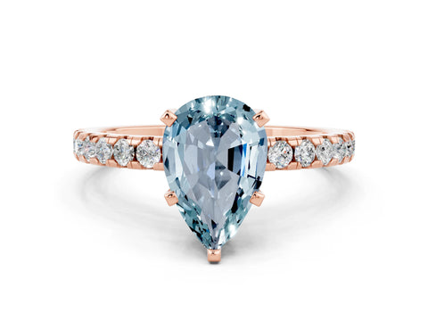 Rose gold Pear Cut Aquamarine Solitaire Ring with Pavé Band and Four-Prong Setting_24