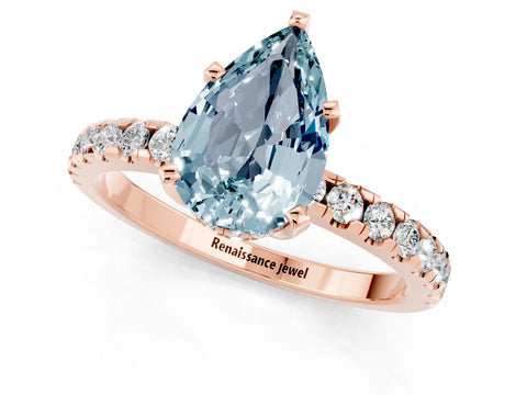 Rose gold Pear Cut Aquamarine Solitaire Ring with Pavé Band and Four-Prong Setting_25