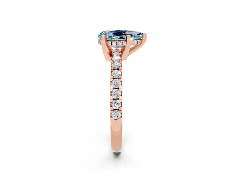 Rose gold Pear Cut Aquamarine Solitaire Ring with Pavé Band and Four-Prong Setting_26