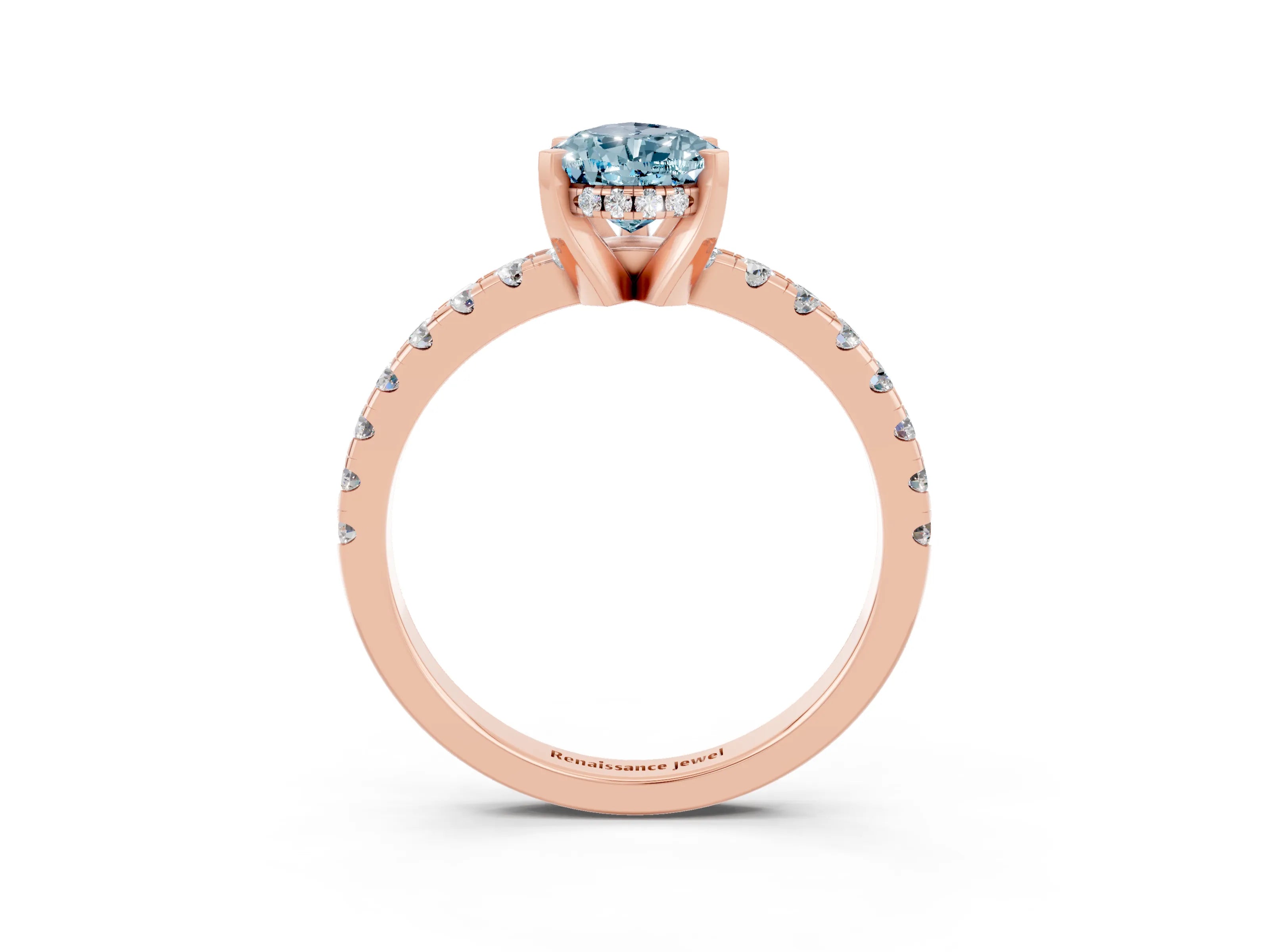 Rose gold Pear Cut Aquamarine Solitaire Ring with Pavé Band and Four-Prong Setting_27