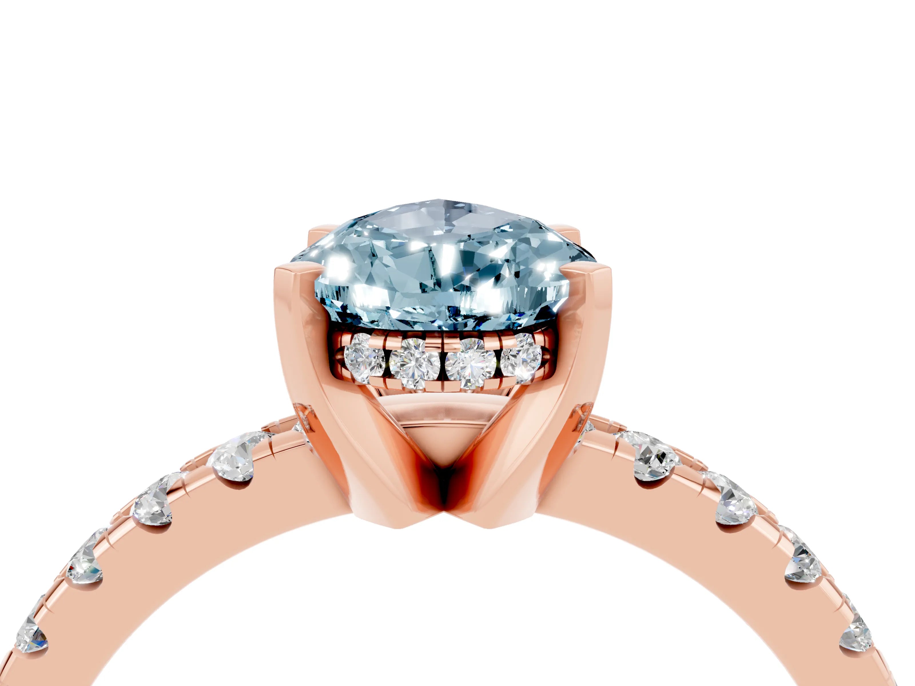 Rose gold Pear Cut Aquamarine Solitaire Ring with Pavé Band and Four-Prong Setting_28