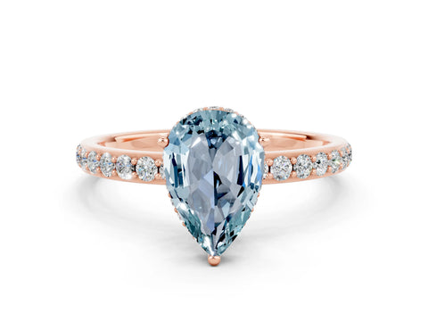 Rose gold Pear Cut Aquamarine Solitaire Ring with Pavé Band and Hidden Halo_12