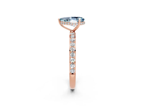Rose gold Pear Cut Aquamarine Solitaire Ring with Pavé Band and Hidden Halo_14