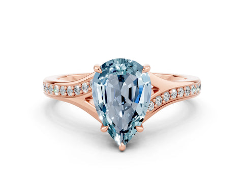 Rose gold Pear Cut Aquamarine Solitaire Ring with Pavé Band and Prong Setting_12